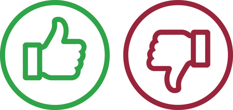 Green thumb up and red thumb down symbols for positive and negative feedback evaluation choices