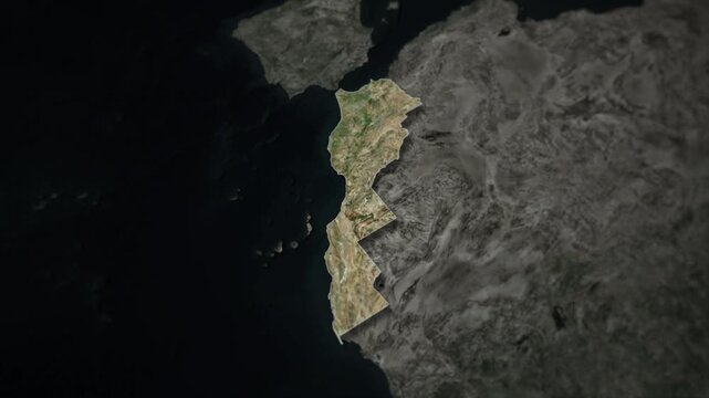 Morocco Map Animation with White Borders, Digital Country Borders and Light Transition Background