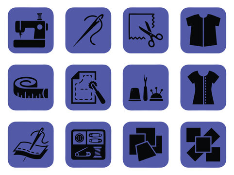 Set of Twelve Sewing and Tailoring Related Icons.
