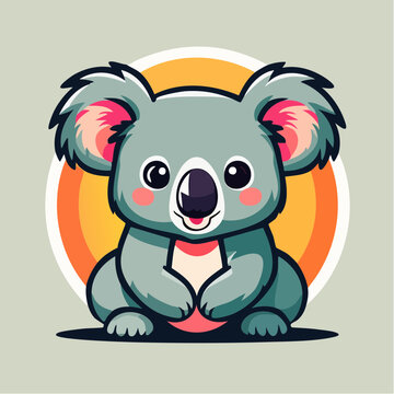 Cute cartoon koala bear sitting down.