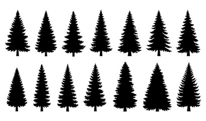 Fototapeta premium Pine and fir tree silhouette vector set Christmas forest trees collection