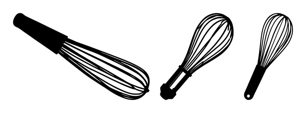 Whisk silhouette set with minimalist design featuring kitchen utensil, cooking tool, kitchenware with black and white and line art