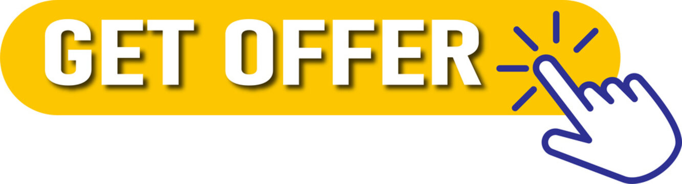 A colorful button encouraging users to get a quote or offer with a finger icon. isolated on transparent background