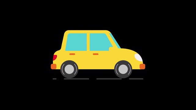 2D Flat Vector Side Scrolling Car Driving Loop with Road Dashes and Alpha Channel