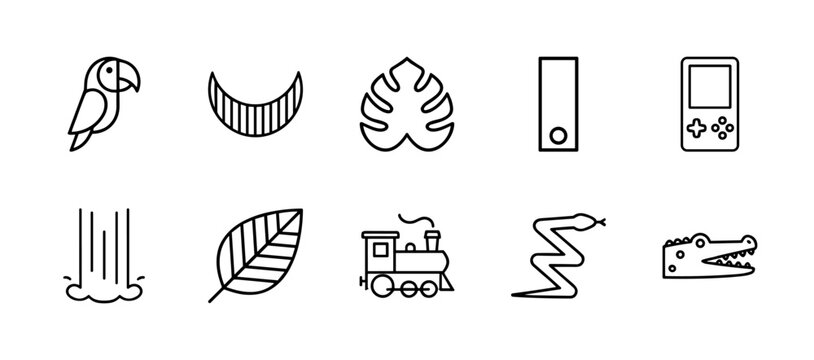 Jungle adventure and wildlife minimalist outline icon collection