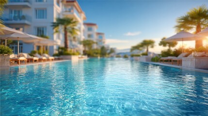 Fototapeta premium Beach hotel blur in Turkey with summer holiday and relaxation