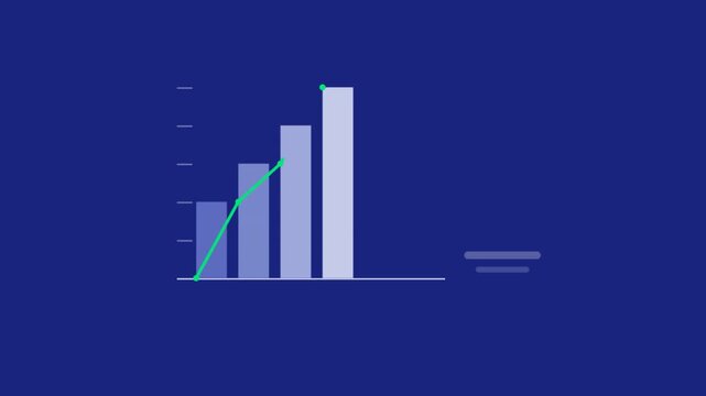 Animated Bar Chart with Rising Line Graph on Dark Blue Background, Business Growth and Financial Success Concept.