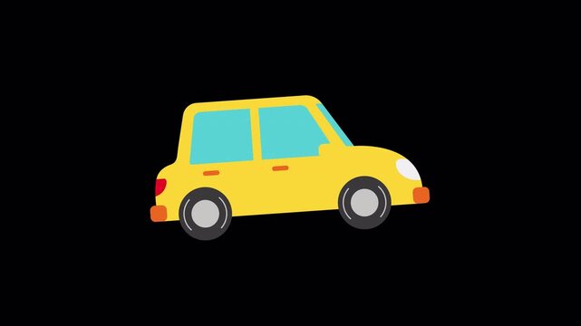Yellow Cartoon Car Breakdown Animation with Flat Tire and Engine Smoke on Alpha Channel