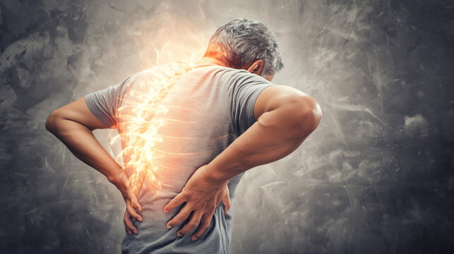 Man feels sharp pain in back due to intercostal discomfort in a dimly lit room