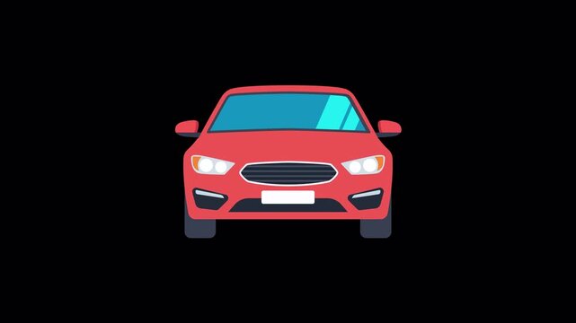 Front View Red Cartoon Car Driving Seamless Loop On Alpha Channel