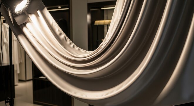 Lustrous Silk Charmeuse Curtain Draped Elegantly Showing Soft Folds and Rich Texture