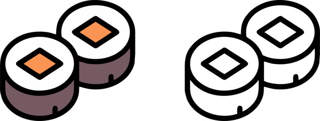 Traditional Japanese Salmon Sushi Rolls Icon Set © Cik