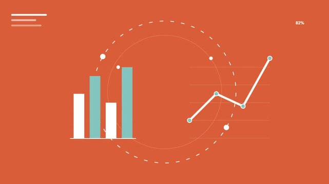 Animated Business Data Analysis with Bar and Line Graphs on Orange Background.