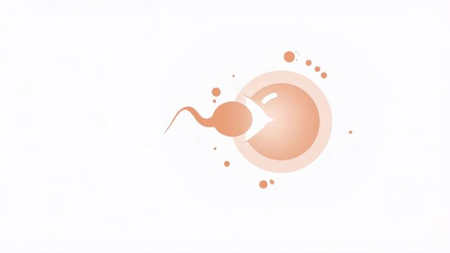Sperm approaching and fertilizing egg cell during conception. Microscopic biological process of human fertilization. Medical animation for reproductive science.