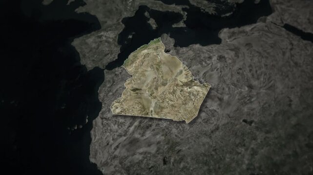 ALGERIA Map Animation with White Borders, Digital Country Borders and Light Transition Background