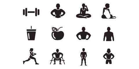 Obraz premium Comprehensive Fitness and Wellness Solid Icon Collection