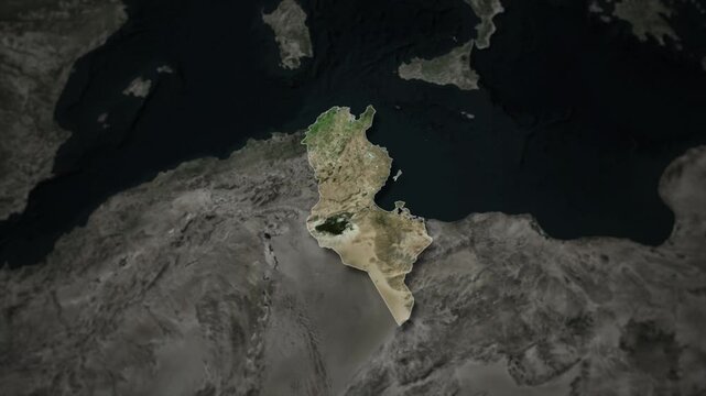 Tunisia Map Animation with White Borders, Digital Country Borders and Light Transition Background