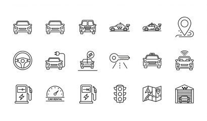 Car line icon collection with vehicle electric taxi race and transportation UI outline vector set © SEFADULISLAM