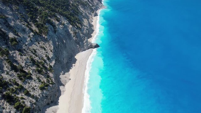 Aerial drone view of paradise beach on Lefkada Greece