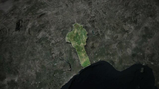 BENIN Map Animation with White Borders, Digital Country Borders and Light Transition Background