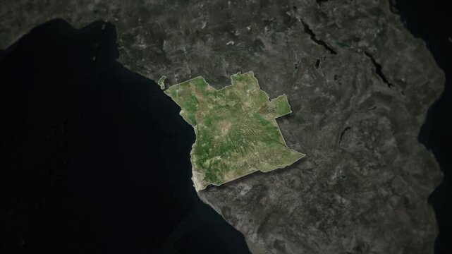 ANGOLA Map Animation with White Borders, Digital Country Borders and Light Transition Background