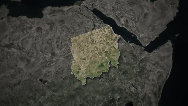 SUDAN Map Animation with White Borders, Digital Country Borders and Light Transition Background