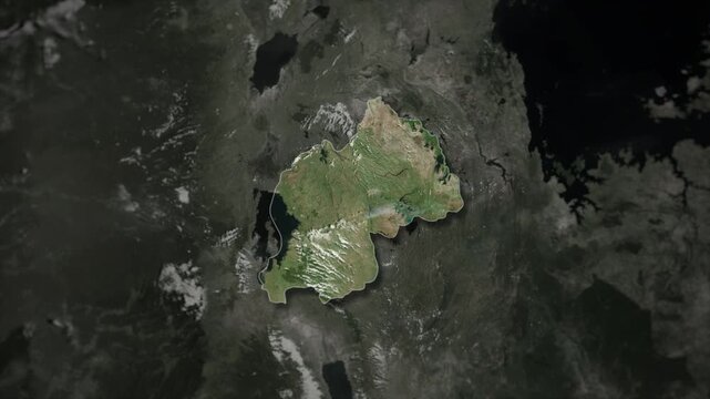 RWANDA Map Animation with White Borders, Digital Country Borders and Light Transition Background