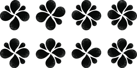 Eight black abstract floral or petal-like arranged in a circular, symmetrical pattern with a subtle textured effect, decorative backgrounds or motifs © shahzad