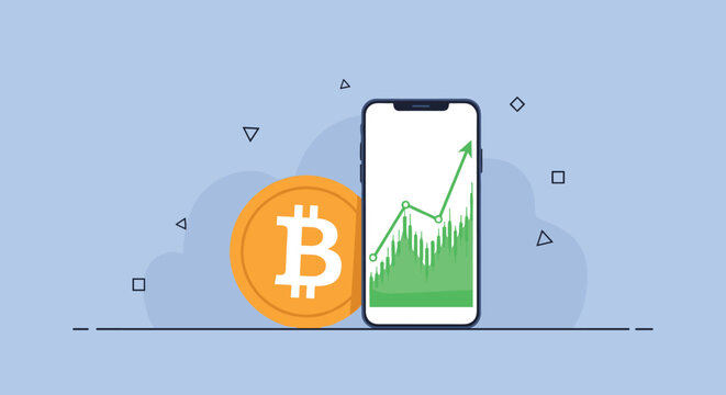 Flat minimalist crypto illustration of bitcoin investment