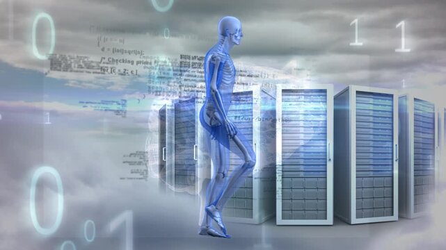 Animation of data processing and skeleton over servers