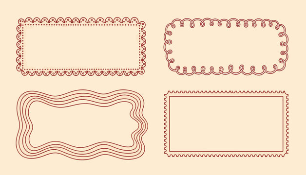 Collection of elegant hand drawn aesthetic borders and decorative vintage doodle line ornaments for greeting cards and invitations vector illustration frame set