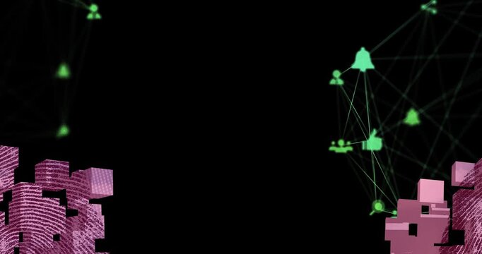 Animation of text with globe and network of connections