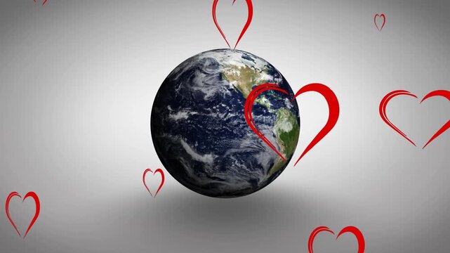 Animation of heart icons over globe