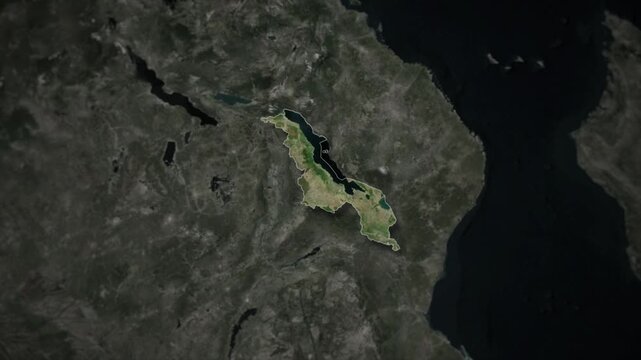 MALAWI Map Animation with White Borders, Digital Country Borders and Light Transition Background