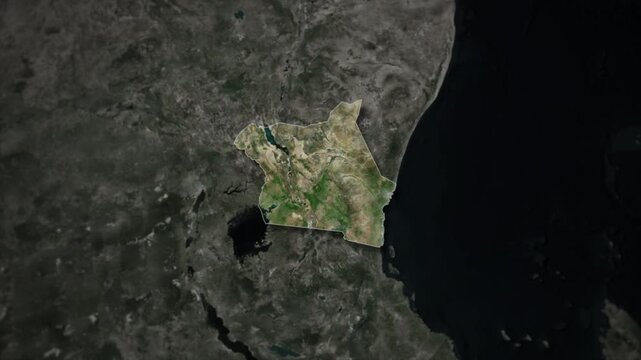 KENYA Map Animation with White Borders, Digital Country Borders and Light Transition Background