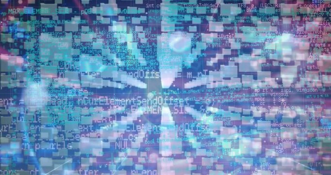Animation of padlock icon over data processing on blue background