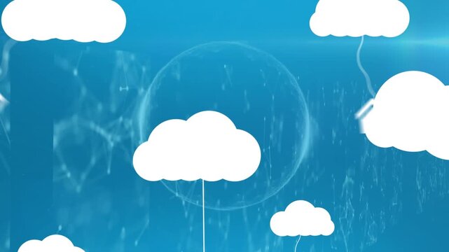 Animation of abstract shapes in seamless pattern over digital icons tied to cloud icon