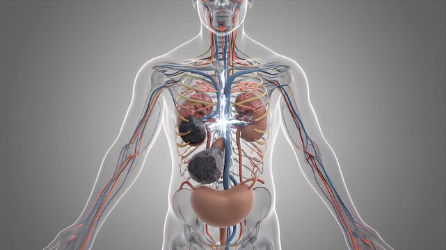 Detailed 3D CGI Medical Animation Illustrating the Urological System and Kidney Function with Realistic Vascular Structures on a Clean Neutral Background