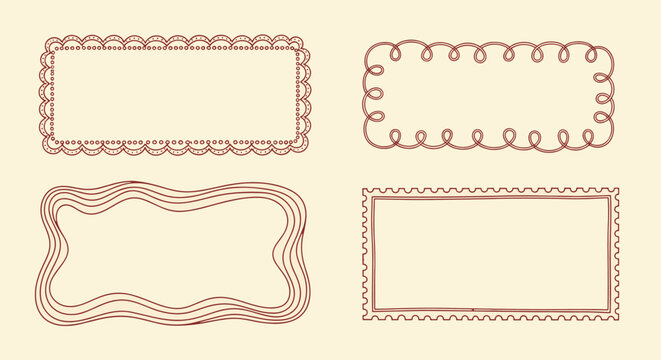 Hand drawn decorative whimsical wavy and scalloped borders for creative journaling scrapbooking and vintage labels elegant artistic doodle vector illustration frame set