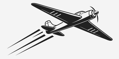 Dynamic propeller airplane illustration with motion lines airplane propeller aircraft aviation transportation illustration monochrome traveler adventure vacation transport isolated © Roton
