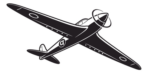 Propeller airplane silhouette graphic design with airplane propeller aircraft aviation silhouette transportation illustration monochrome traveler adventure vacation transport © Roton
