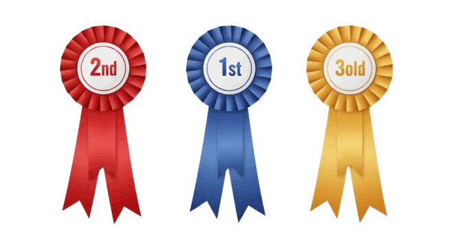 Vector illustration of set of award ribbons for first, second and third place on a transparent background