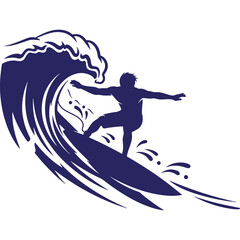Obraz premium Silhouette of a surfer riding a wave on a surfboard isolated on white background