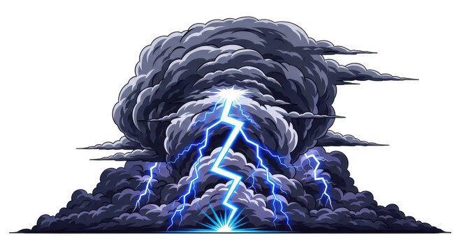 Mysterious creature emerging from dark, swirling cosmic clouds with glowing blue aura isolated on transparent background