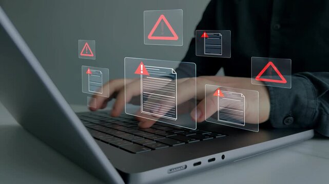 Compromised digital document showing hacking activity, data breach and unauthorized access. Cybersecurity concept with sensitive information exposure, online risk, system alert and protection theme.