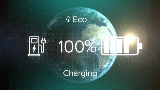 Low battery reading initiating Eco charging showing battery filling then draining on rotating Earth