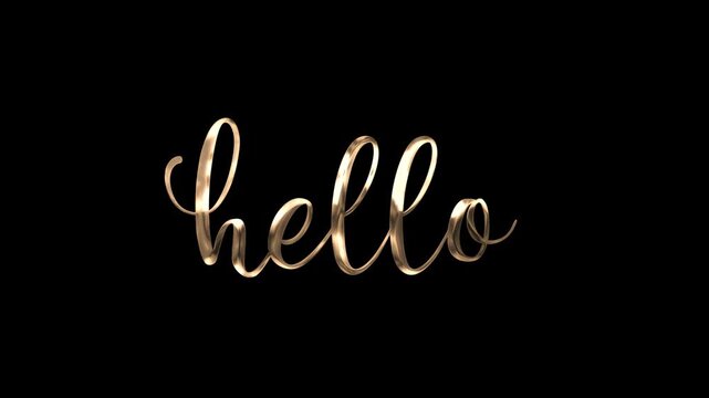 hello word handwriting animation text in gold color. Suitable for Celebrations, Wishes, Events, Messages, holidays, and festivals. Alpha Channel. 4K