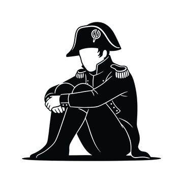 Reflective napoleon in contemplative pose wearing military attire with bicorne hat