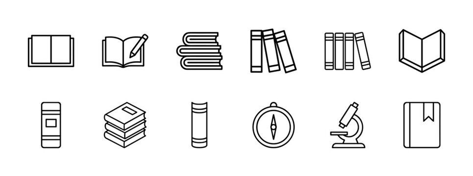 Minimalist education and book line icon set for school and library design