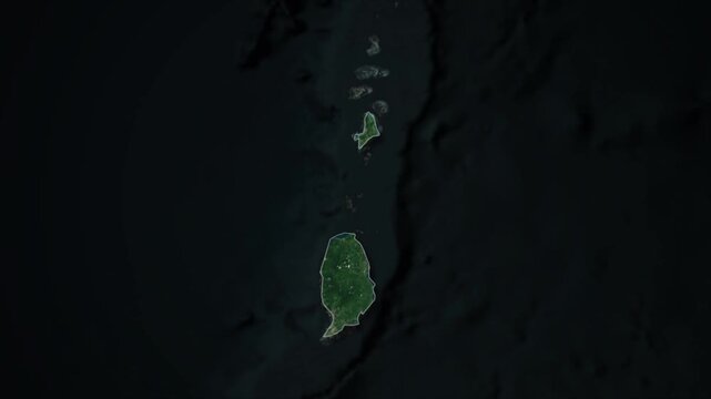 GRENADA Map Animation with White Borders, Digital Country Borders and Light Transition Background